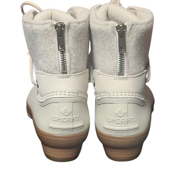 Sperry Top-Sider Saltwater Wedge Duck Boots Wool White Brown Size 6.5 - Picture 3 of 5